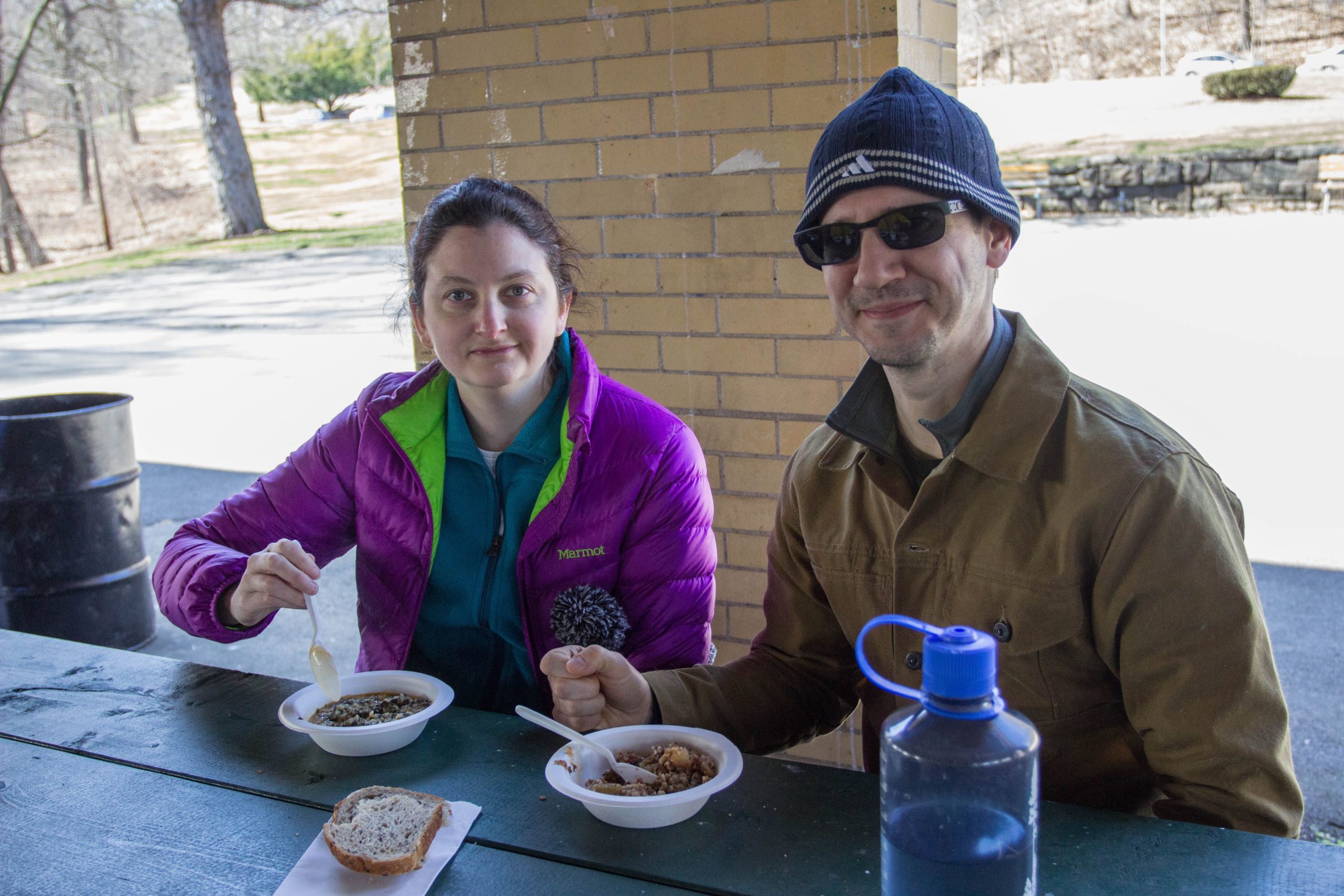 Participants enjoy a warm bowl of soup after a hike