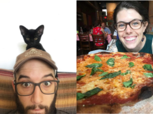 Jess, pizza, cat, husband